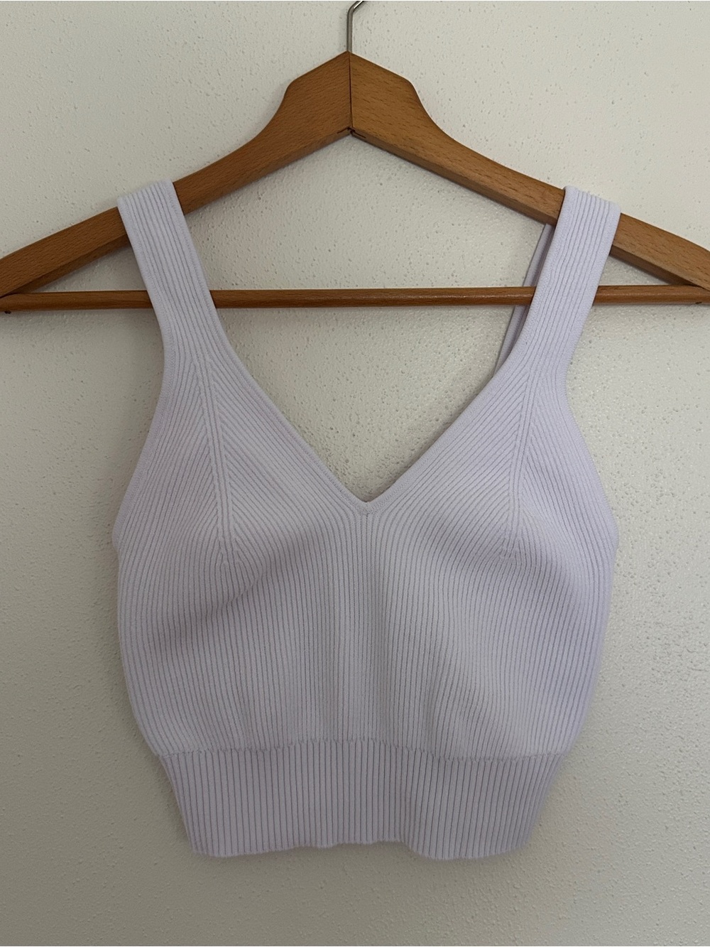 RE/DONE Bright White Ribbed Knit V-Neck Cropped Tank Top Size Small